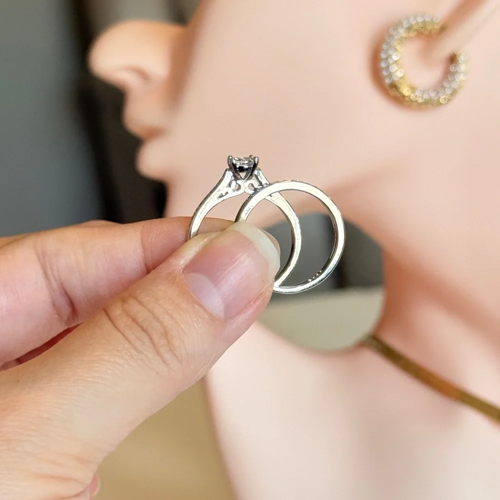 S925 Silver Cubic Zirconia Ring Set
